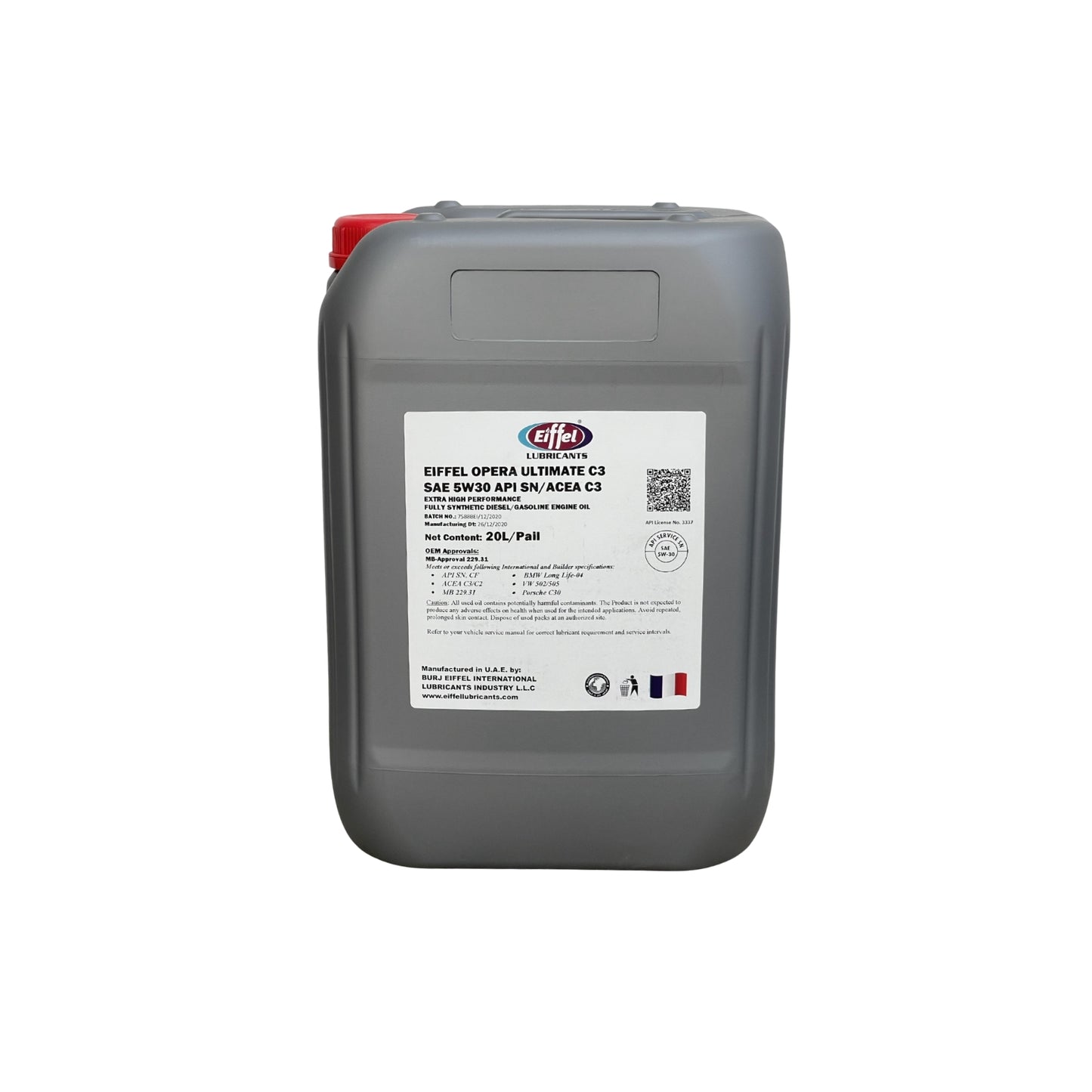 Eiffel Opera Ultimate C3 5W30 Full Synthetic Engine Oil SN/CF - 20L - side view