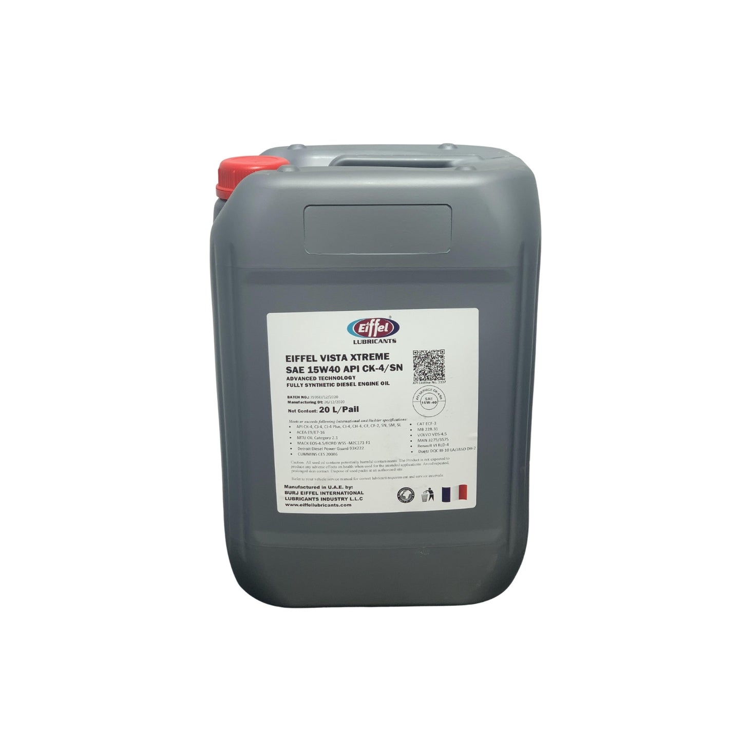 Eiffel Vista Extreme 15W40 Full Synthetic Diesel Oil CK-4/SN 20L - left side view