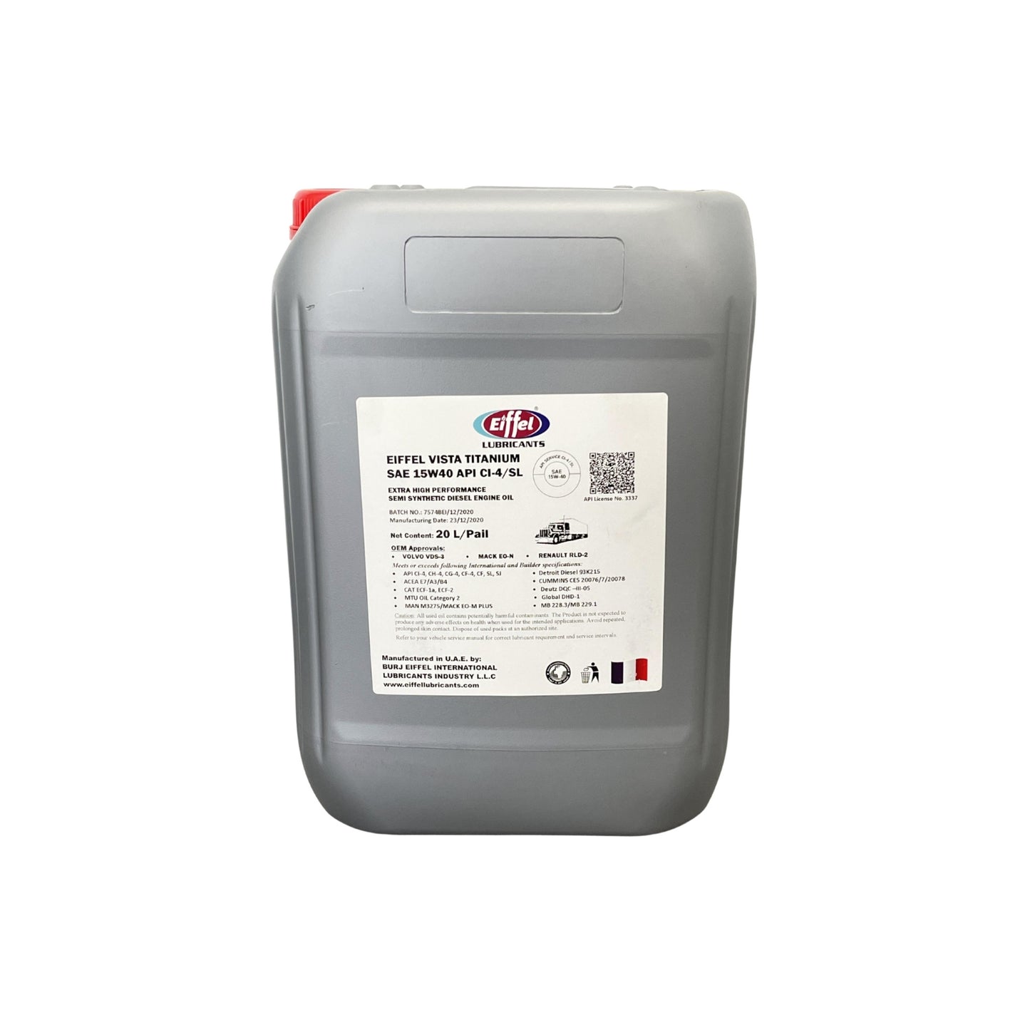 Eiffel Vista Titanium 15W-40 Semi-Synthetic Diesel Oil CI-4/SL - 20L - product drum