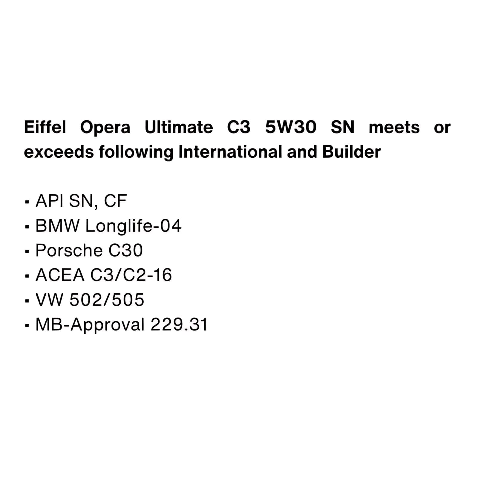 Eiffel Opera Ultimate C3 5W30 Fully Synthetic Engine Oil 5L 4