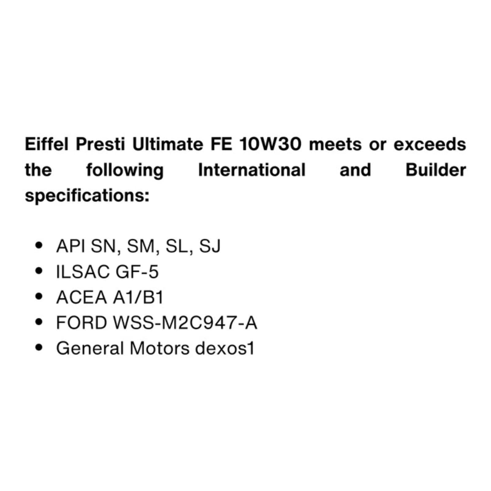 Eiffel Presti Ultimate FE 10W-30 Fully Synthetic Engine Oil 5L 5
