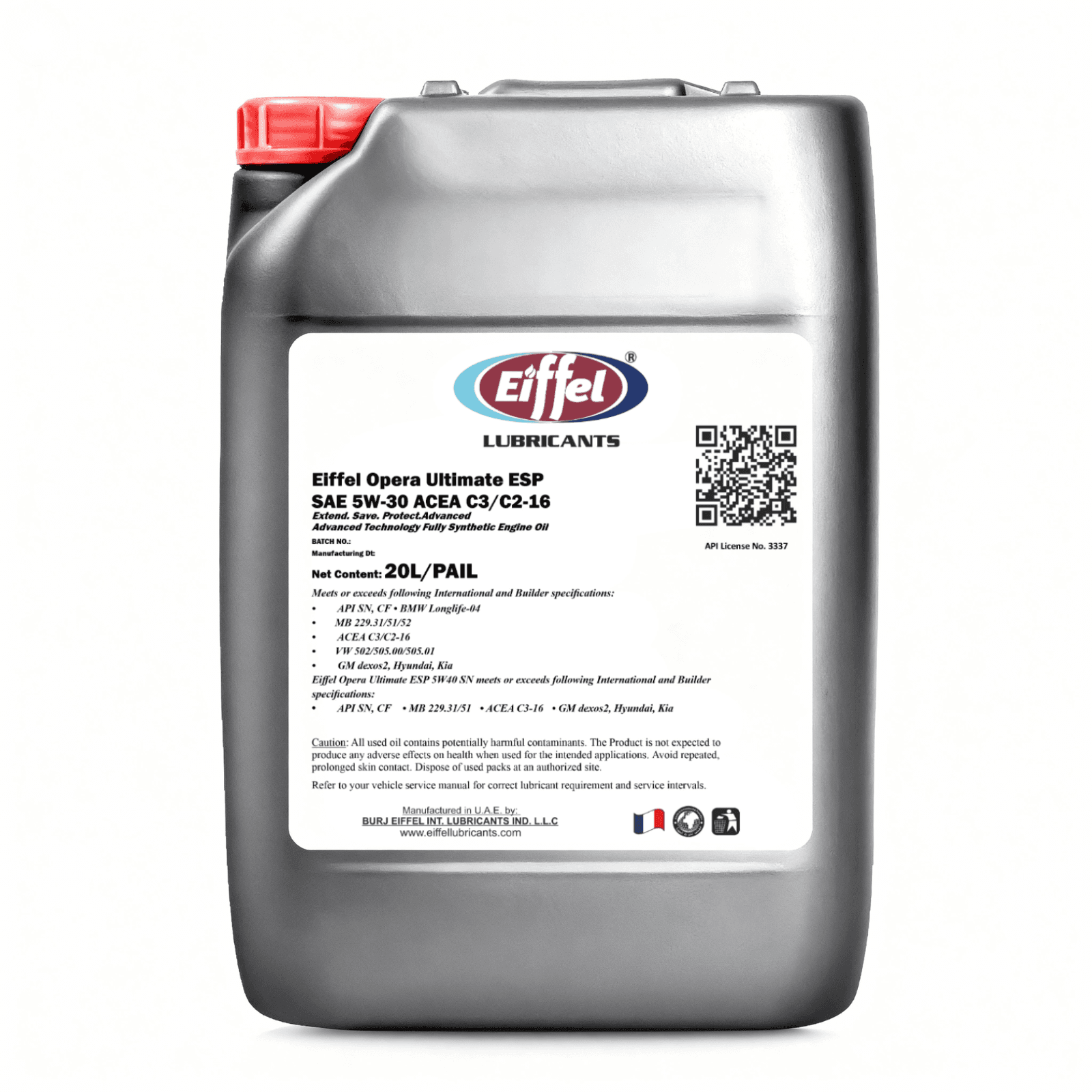 Eiffel Opera Ultimate ESP 5W-30 PAO Full Synthetic Engine Oil SN 20L