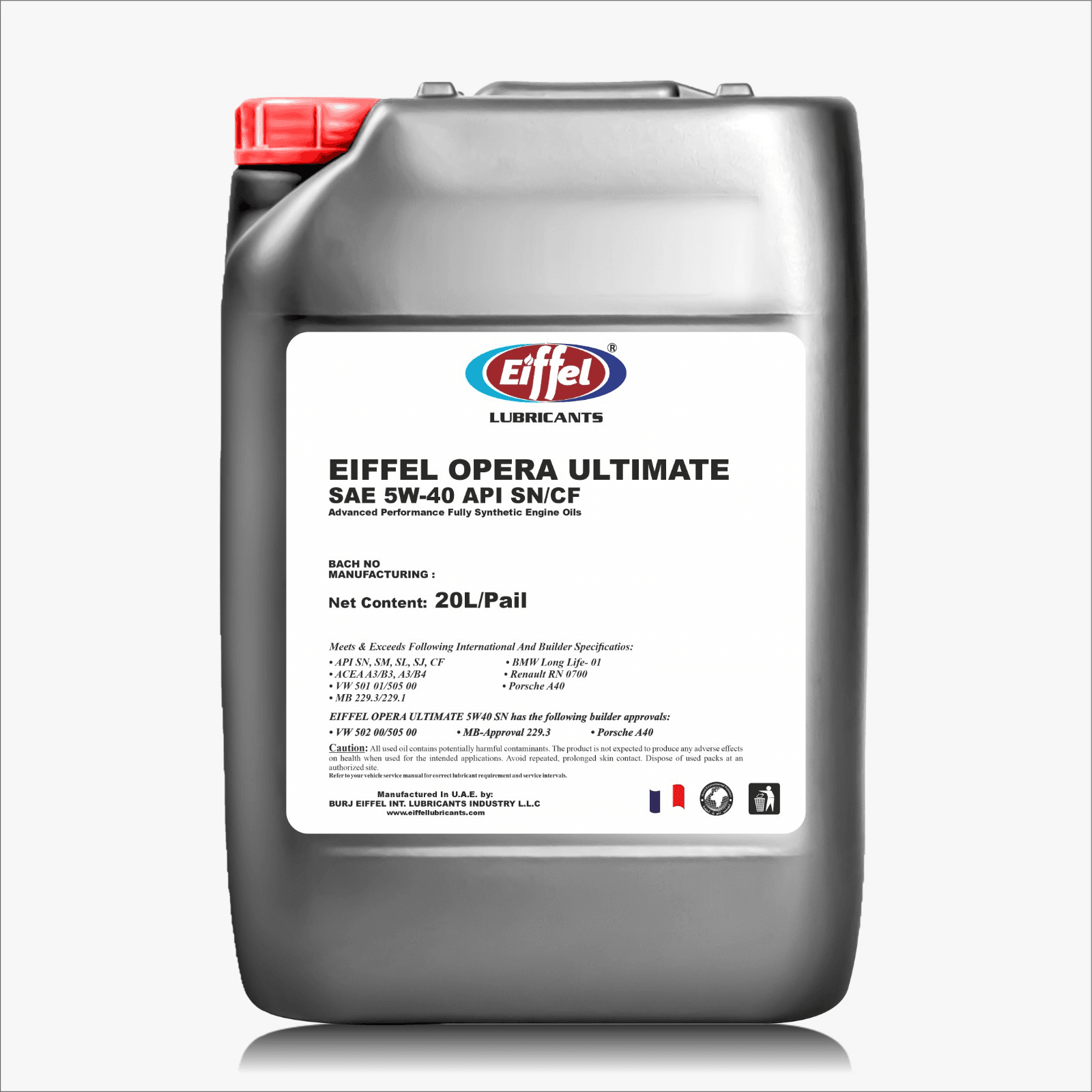 Eiffel Opera Ultimate 5W-40 SN/CF Full Synthetic Engine Oil – 20L