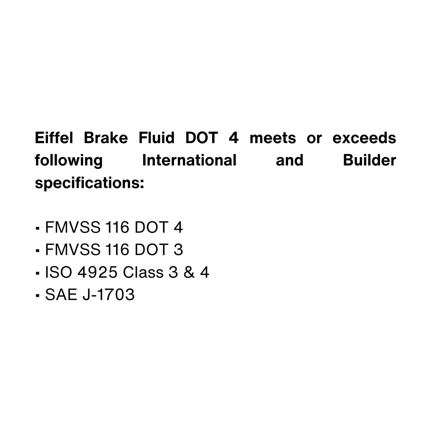 EIFFEL DOT 4 BRAKE FLUID CLEAR HIGH PERFORMANCE  SPECIFICATIONS