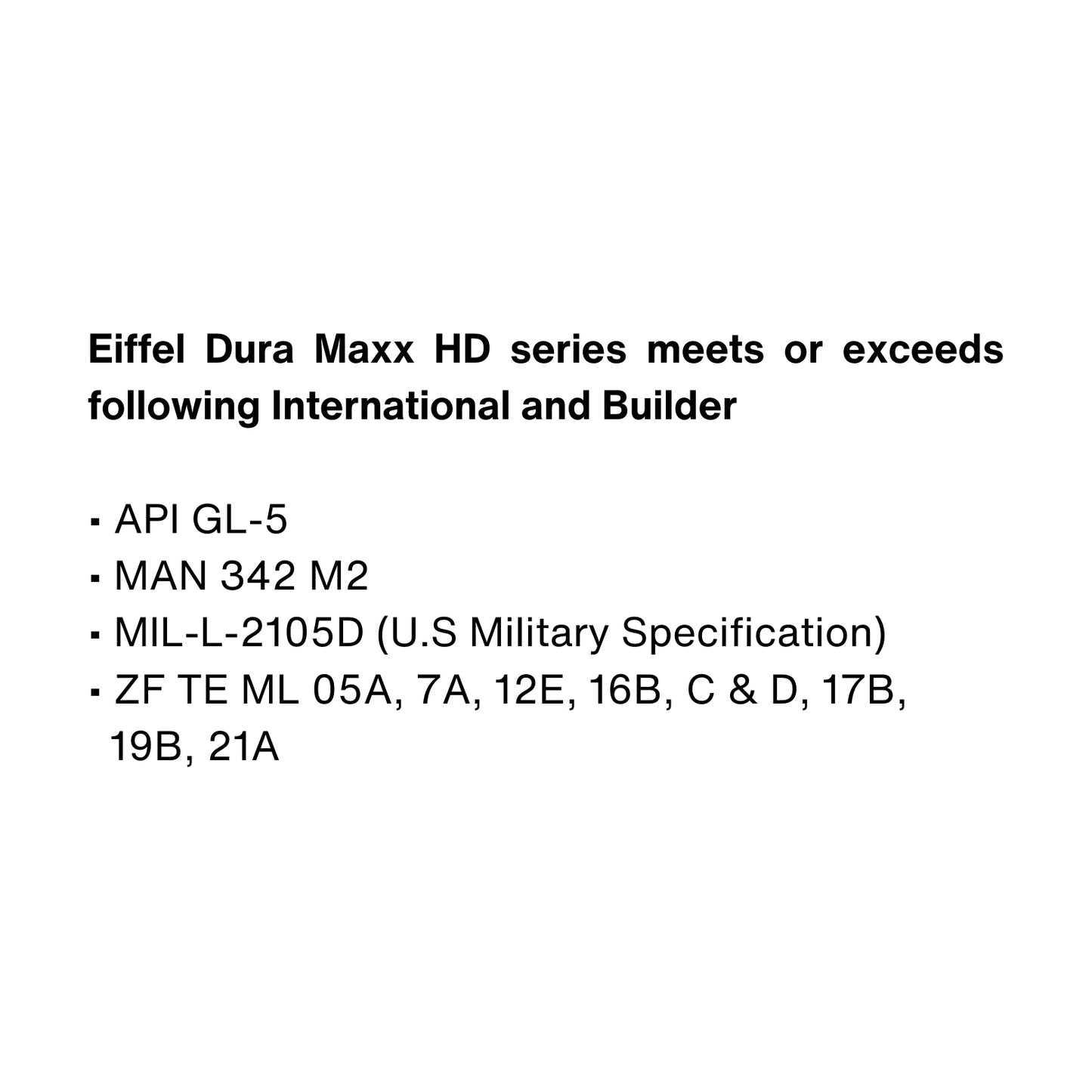 Eiffel Gear Oil Thermal Stability and Protection – 85W140 GL-5 - specifications