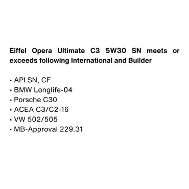 EIFFEL OPERA ULTIMARTE 5W30 C3 FULLY SUNTHETIC ENGINE OIL SPECIFICATIONS