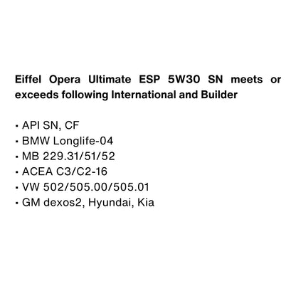 Eiffel Opera Ultimate ESP 5W-30 P.A.O Engine Oil SN SPECIFICATIONS