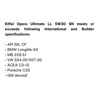 EIFFEL OPERA ULTIMATE LONGLIFE 5W30 PAO ENGINE OIL API SN SPECIFICATIONS