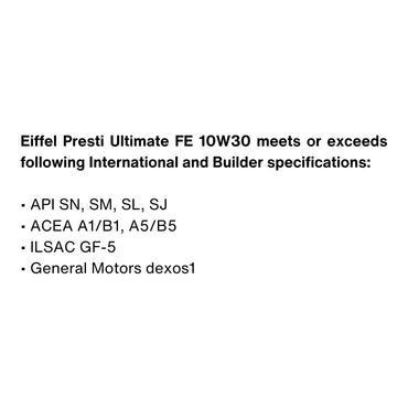 EIFFEL PRESTI ULTIMATE SAE 10W30 API ILSAC SEMI SYNTHETIC ENGINE OIL SPECIFIACATIONS