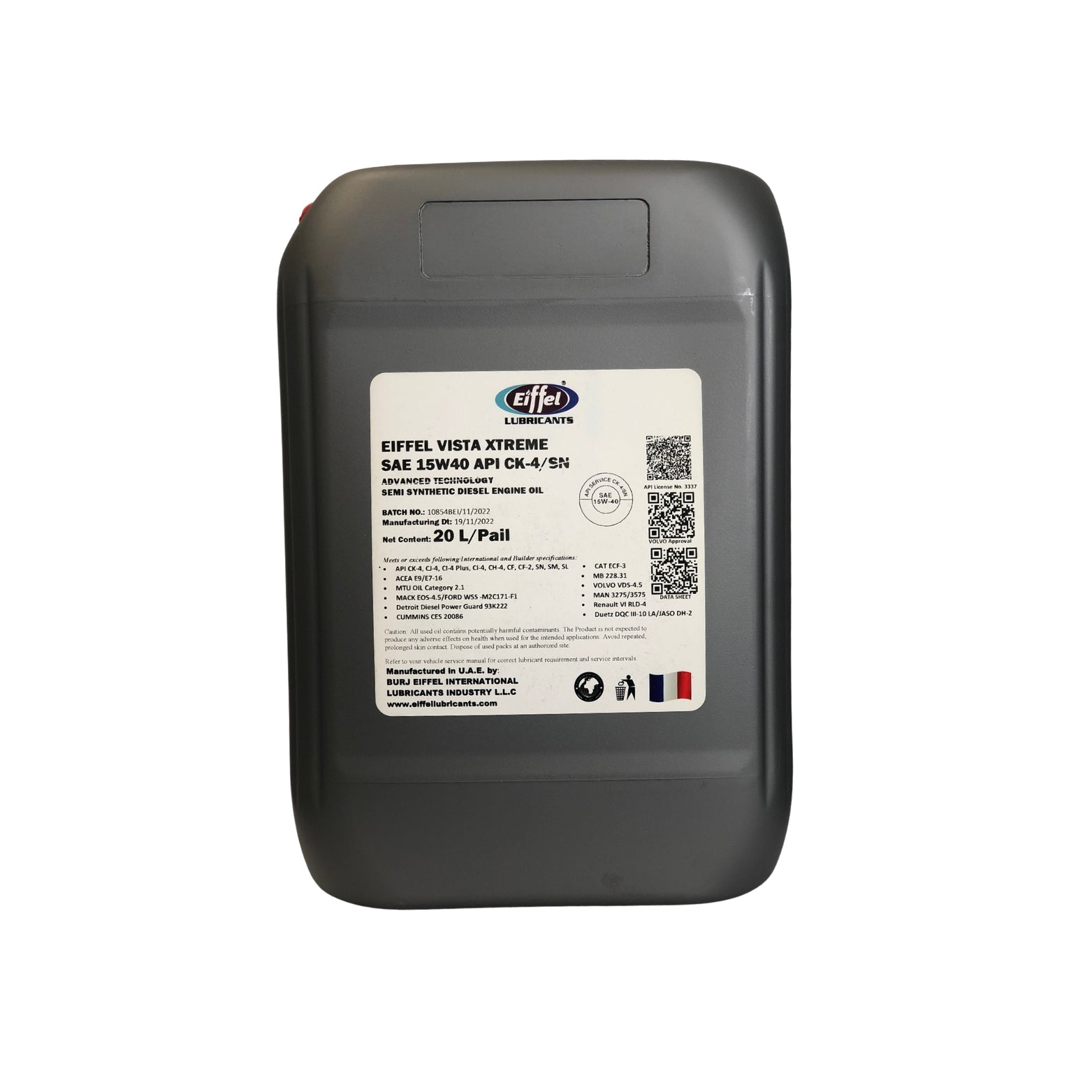 EIFFEL VISTA EXTREME SAE 15W40 CK4/SN 20LTR SEMI SYNTHETIC Oil - Product Image