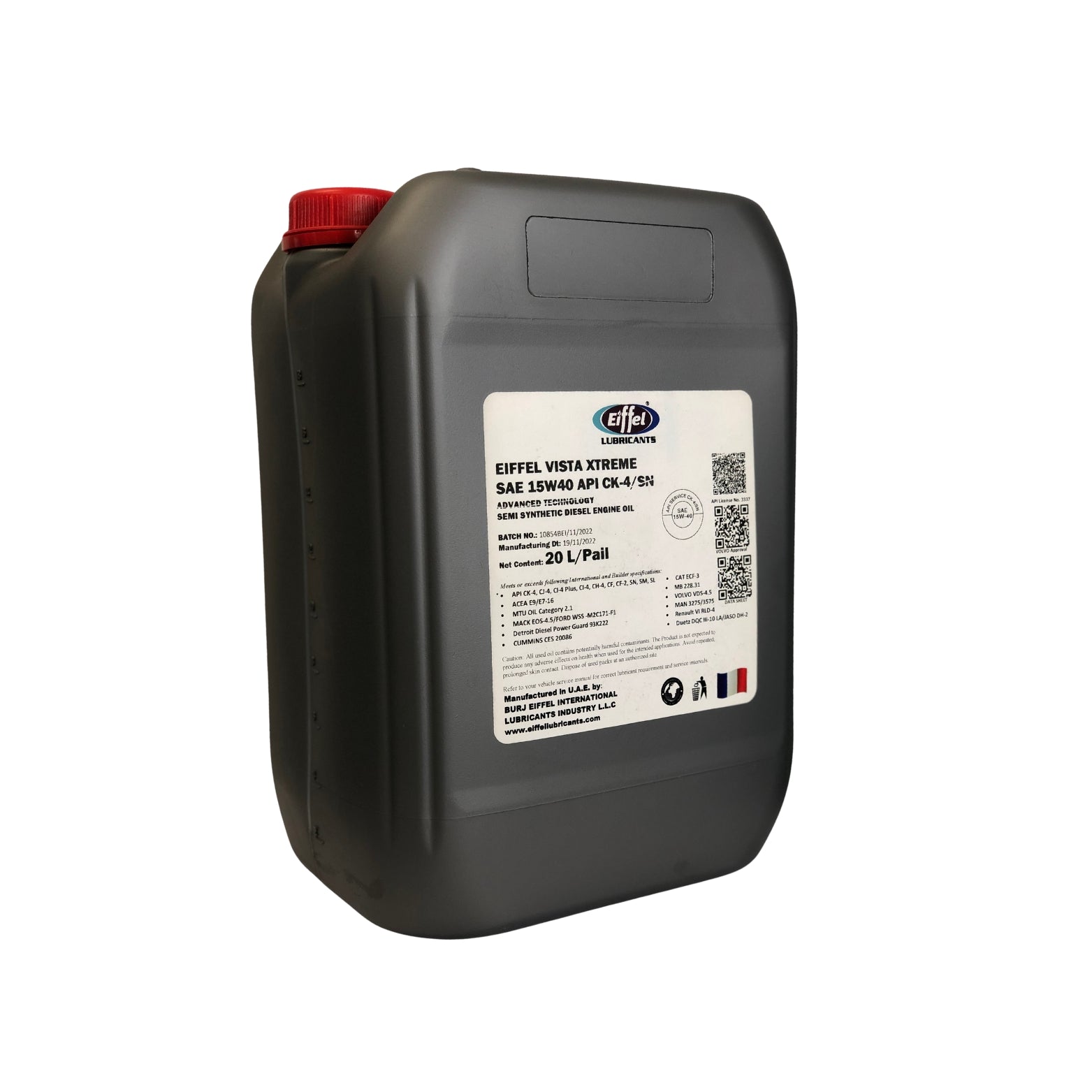 EIFFEL VISTA EXTREME SAE 15W40 CK4/SN 20LTR SEMI SYNTHETIC A SIDE