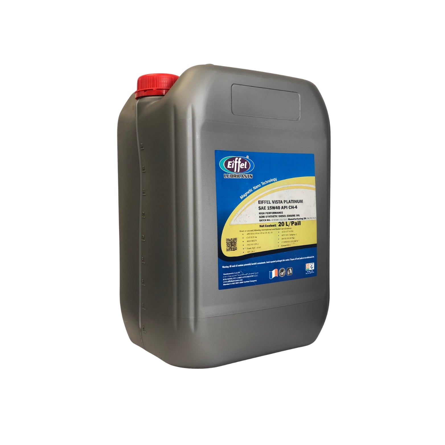 Eiffel Vista Platinum 15W-40 Semi-Synthetic Diesel Oil CH-4/SL - 20L - Side view