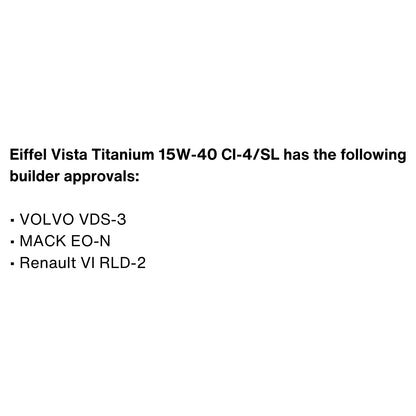 Eiffel Vista Titanium 15W-40 Semi-Synthetic Diesel Oil CI-4/SL SPECIFICATIONS
