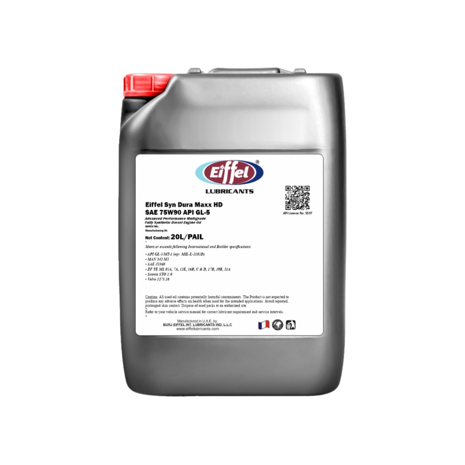 EIFFEL SYN DURAMAXX HD SAE 75W90 FULLYSYNTHETIC GL-5 ENGINE OIL 20L Can Front view