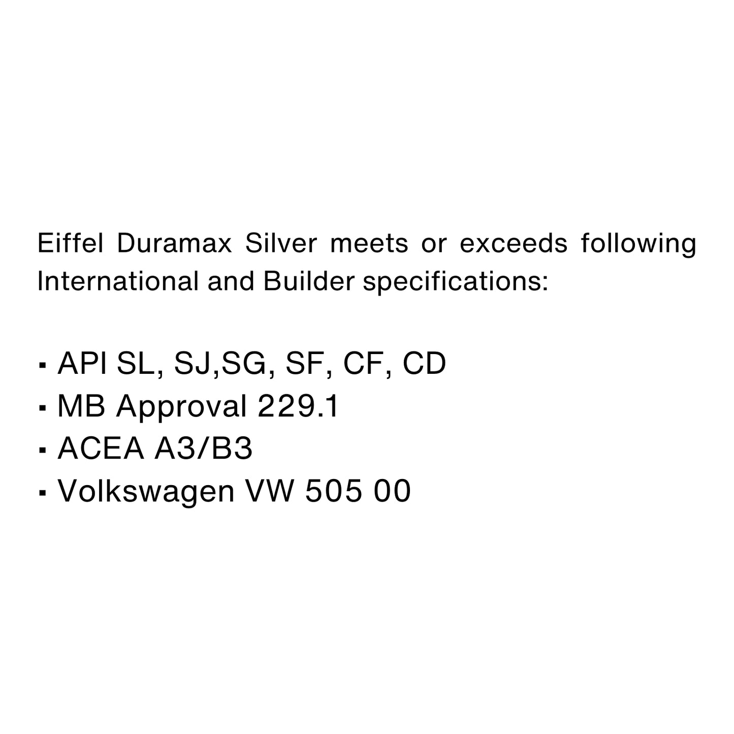 Eiffel Duramax Silver 20W-50 Mineral Engine Oil SL/CF specifications