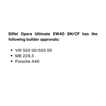 EIFFEL OPERAULTIMATE 5W40 SN/CF FULLY SYNTHETIC DIESEL OIL SPECIFICATIONS